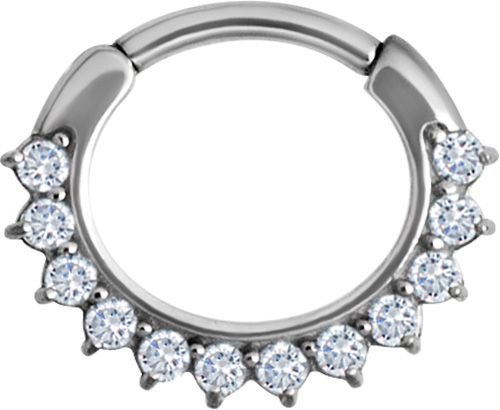 Stainless Steel Half Eternity Prong Set Gem Oval Clicker Ring