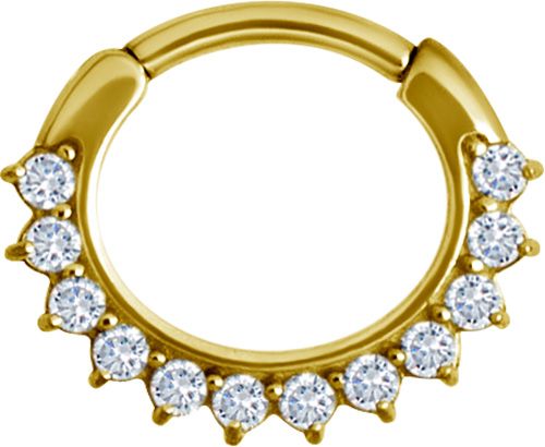 Stainless Steel Half Eternity Prong Set Gem Oval Clicker Ring Gold PVD