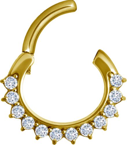 Stainless Steel Half Eternity Prong Set Gem Oval Clicker Ring Gold PVD