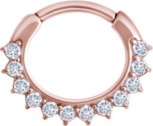 Stainless Steel Half Eternity Prong Set Gem Oval Clicker Ring Rosegold PVD