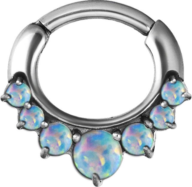 Stainless Steel Graduated Prong Set White Faux-pal Oval Clicker Ring