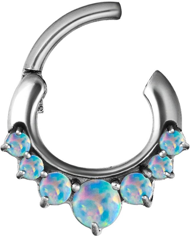 Stainless Steel Graduated Prong Set White Faux-pal Oval Clicker Ring
