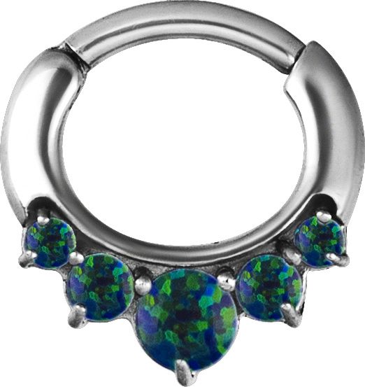 Stainless Steel Graduated Prong Set Black Faux-pal Oval Clicker Ring