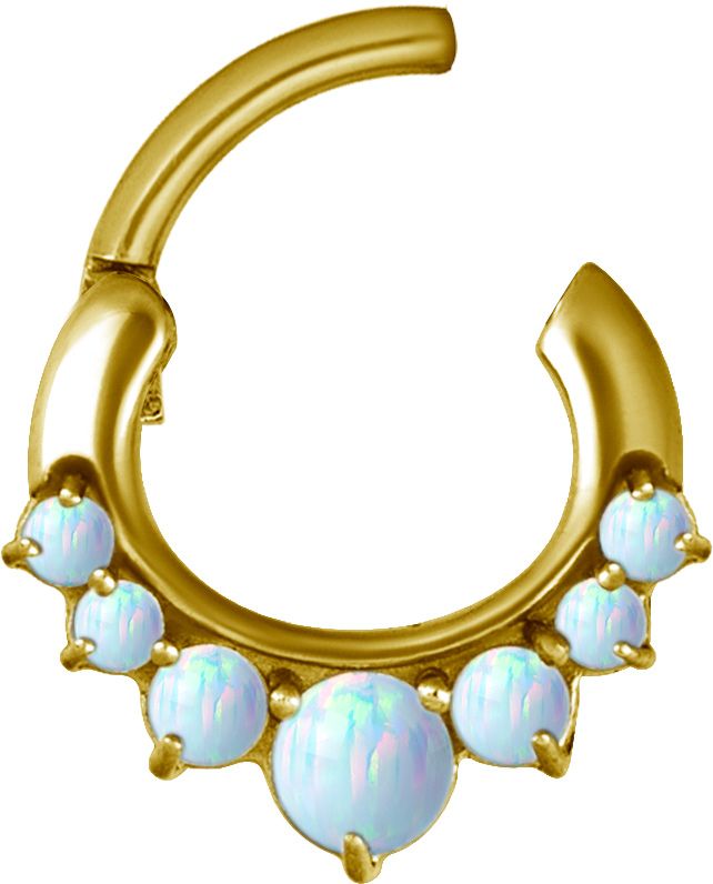 Stainless Steel Graduated Prong Set White Faux-pal Oval Clicker Ring Gold PVD