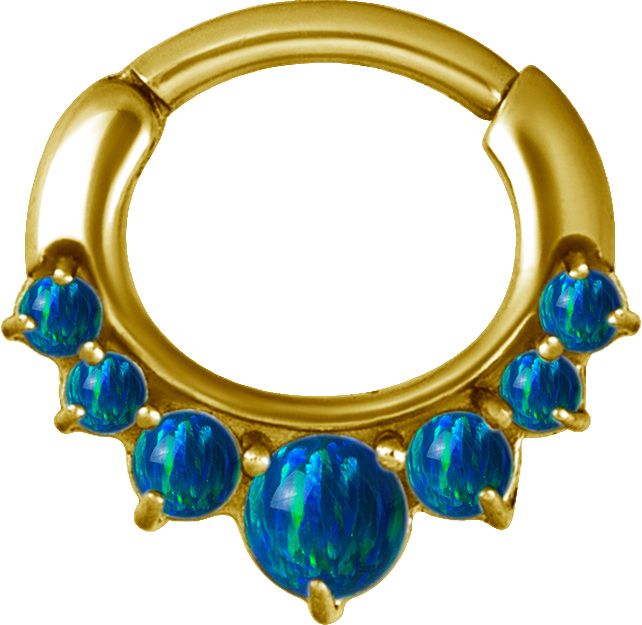 Stainless Steel Graduated Prong Set Black Faux-pal Oval Clicker Ring Gold PVD