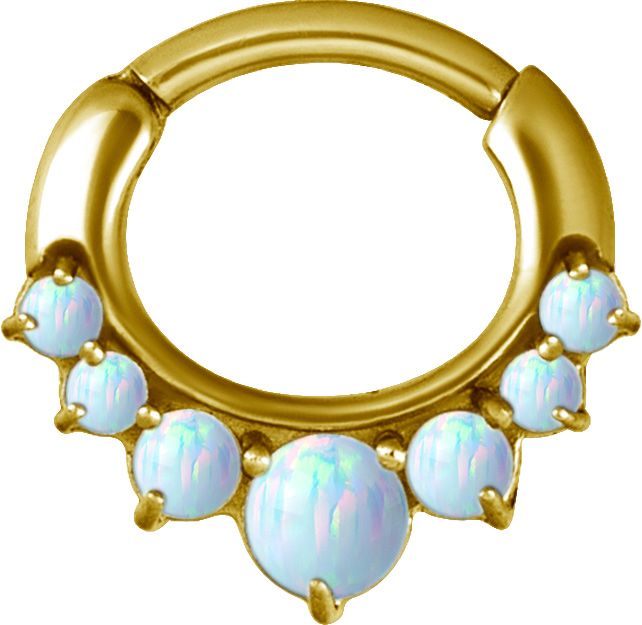 Stainless Steel Graduated Prong Set White Faux-pal Oval Clicker Ring Gold PVD
