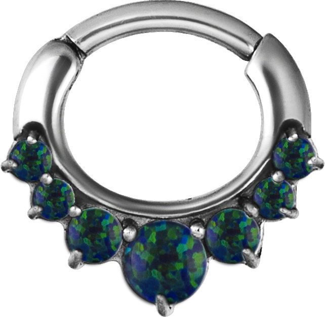 Stainless Steel Graduated Prong Set Black Faux-pal Oval Clicker Ring