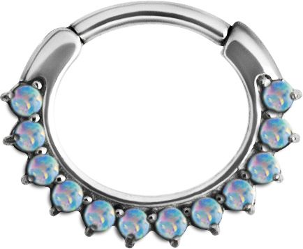 Stainless Steel Half Eternity Prong Set White Faux-pal Oval Clicker Ring