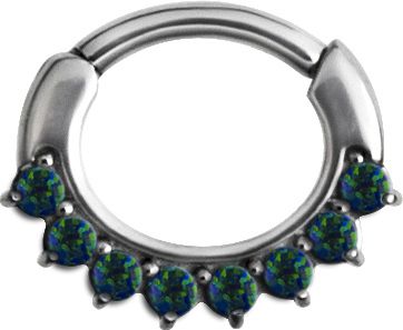 Stainless Steel Half Eternity Prong Set Black Faux-pal Oval Clicker Ring