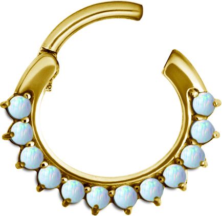 Stainless Steel Half Eternity Prong Set White Faux-pal Oval Clicker Ring Gold PVD