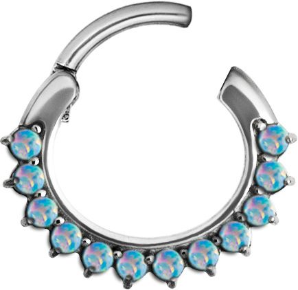Stainless Steel Half Eternity Prong Set White Faux-pal Oval Clicker Ring