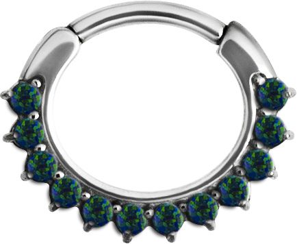 Stainless Steel Half Eternity Prong Set Black Faux-pal Oval Clicker Ring