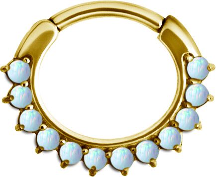Stainless Steel Half Eternity Prong Set White Faux-pal Oval Clicker Ring Gold PVD