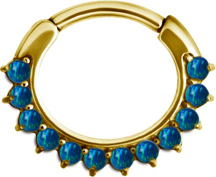 Stainless Steel Half Eternity Prong Set Black Faux-pal Oval Clicker Ring Gold PVD