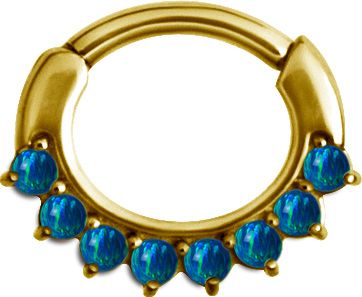 Stainless Steel Half Eternity Prong Set Black Faux-pal Oval Clicker Ring Gold PVD