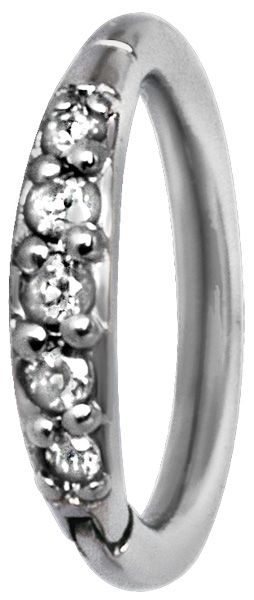 Stainless Steel Pave Set Five Crystal Clicker Ring
