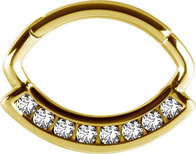 Stainless Steel Pave Set Crystal Oval Daith Clicker Gold PVD