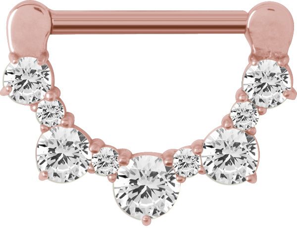 Stainless Steel Alternating Crystal Nipple Clicker Rosegold PVD