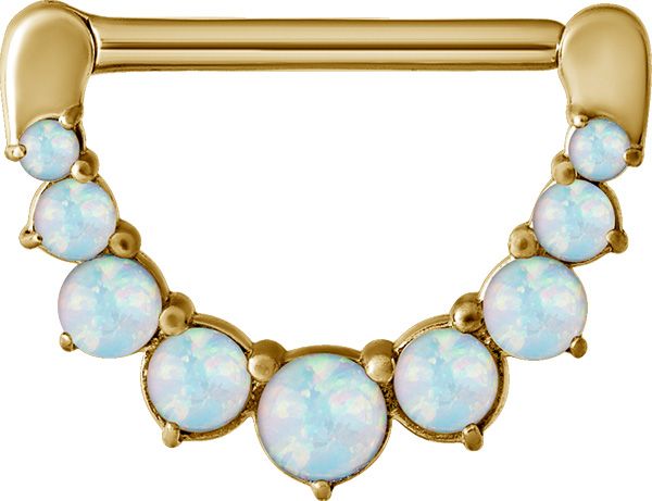 Stainless Steel Graduated White Faux-pal Cabochon Nipple Clicker Gold PVD Stainless Steel Graduated White Faux-pal Cabochon Nipple Clicker Gold PVD
