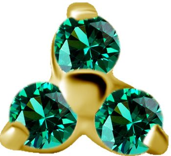 18K Solid Gold Threadless Trinity Emerald Green Nano Gems 18K Solid Gold Threadless Trinity Emerald Green Nano Gems