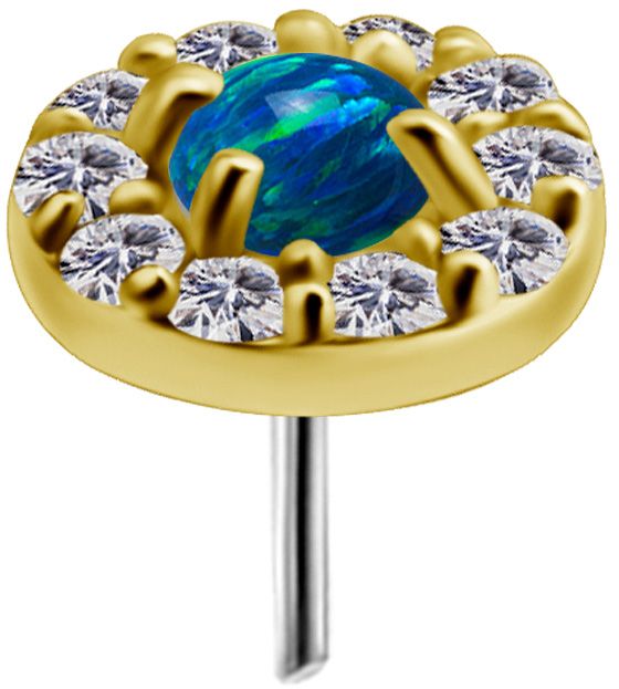 18K Solid Gold Threadless Halo Black Faux-pal