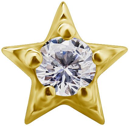 18K Solid Gold Threadless Crystal Star