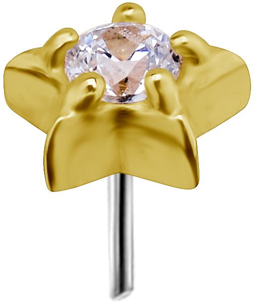 18K Solid Gold Threadless Crystal Star