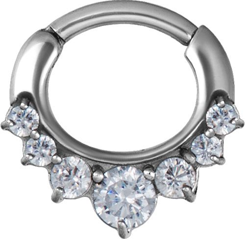 Stainless Steel Graduated Prong Set Gem Oval Clicker Ring