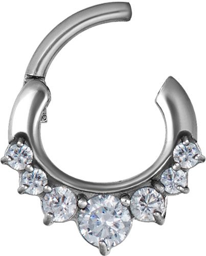 Stainless Steel Graduated Prong Set Gem Oval Clicker Ring