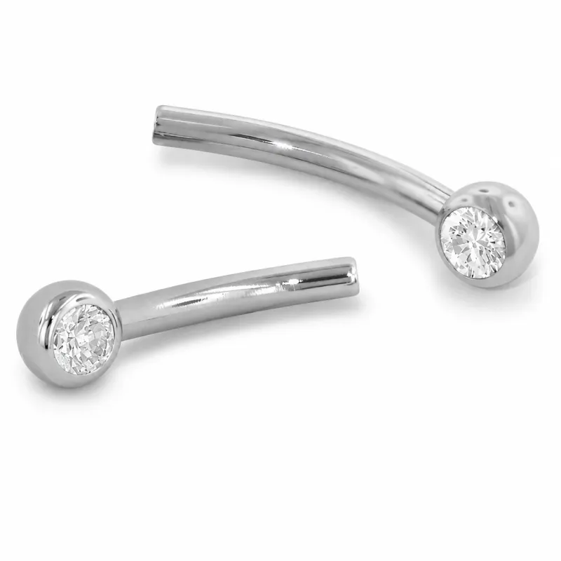 Neometal Threadless Jewelled Mini Curved Barbell - Facetted Gem White CZ