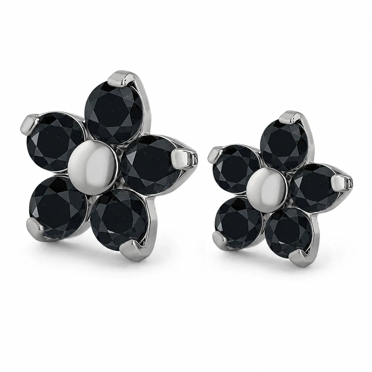 Neometal Threadless Flower -  Black CZ