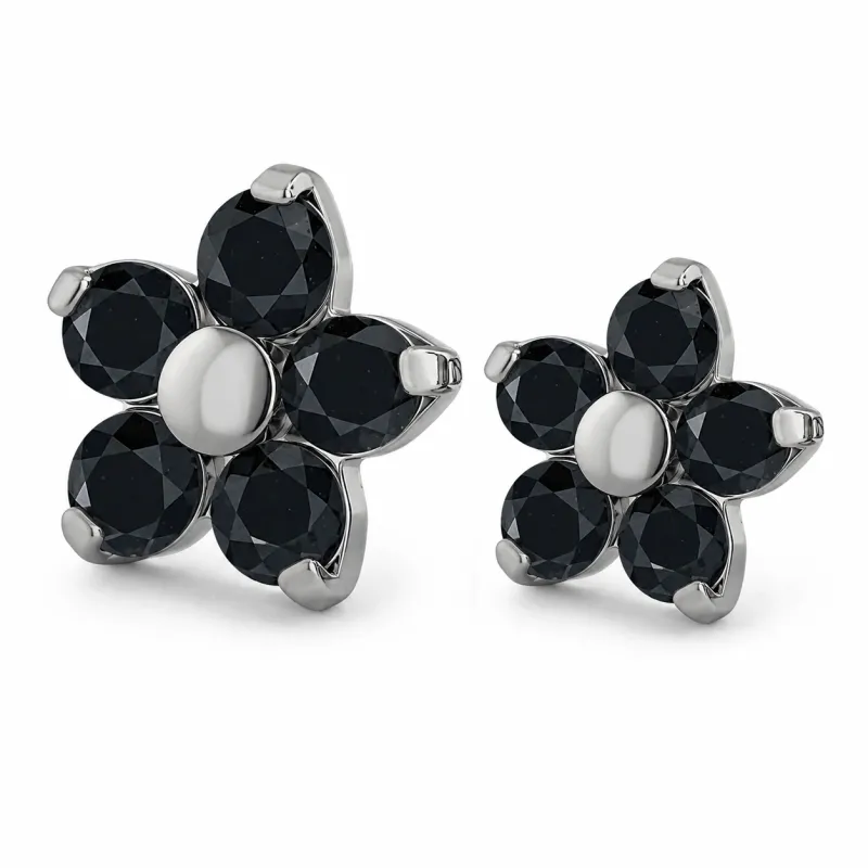 Neometal Threadless Flower -  Black CZ