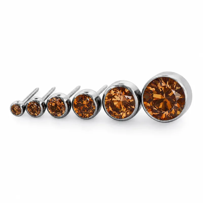 Neometal Threadless Bezel Set Facetted Gem - Caramel CZ