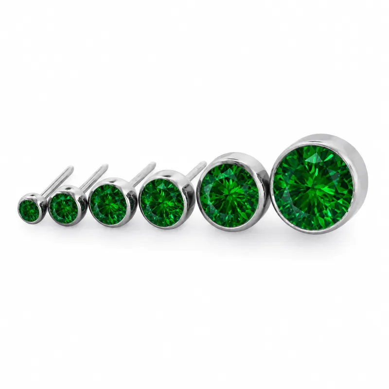 Neometal Threadless Bezel Set Facetted Gem - Emerald CZ