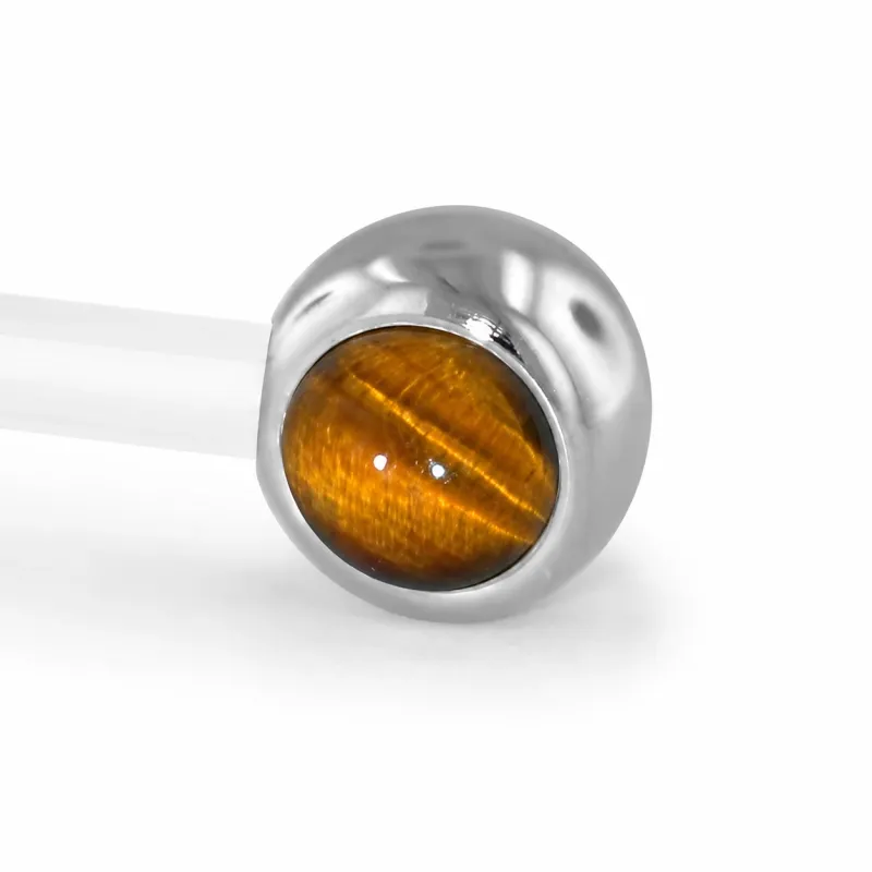 Neometal Threadless Side Set Gem - Natural Stone Cabochon Tiger's Eye