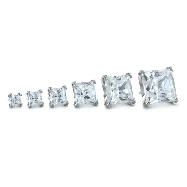 Neometal Threadless Princess Prong Set Facetted Gem - White CZ Neometal Threadless Princess Prong Set Facetted Gem - White CZ