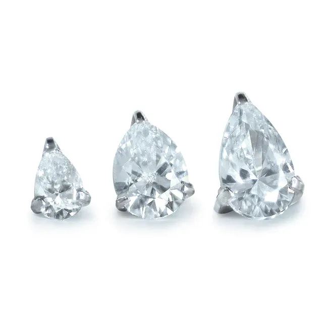 Neometal Threadless Pear Prong Set Facetted Gem - White CZ