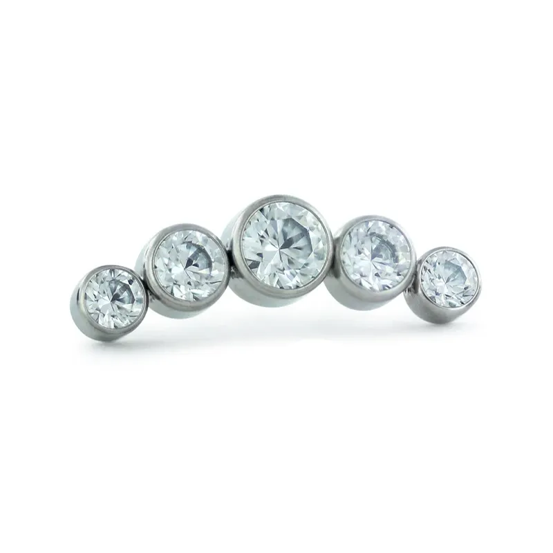 Neometal Threadless 5 Gem Cluster Curved -  White CZ