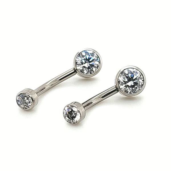 Titanium Internally Threaded Bezel Set Navel Curve - White CZ