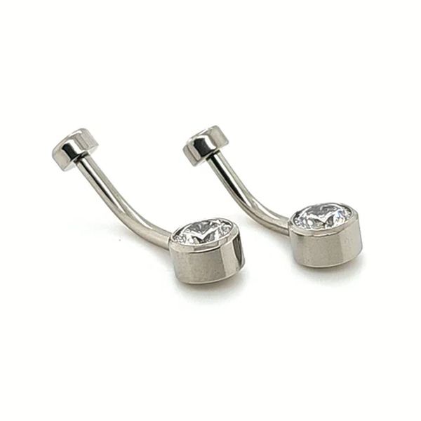 Titanium Internally Threaded Bezel Set Navel Curve - White CZ