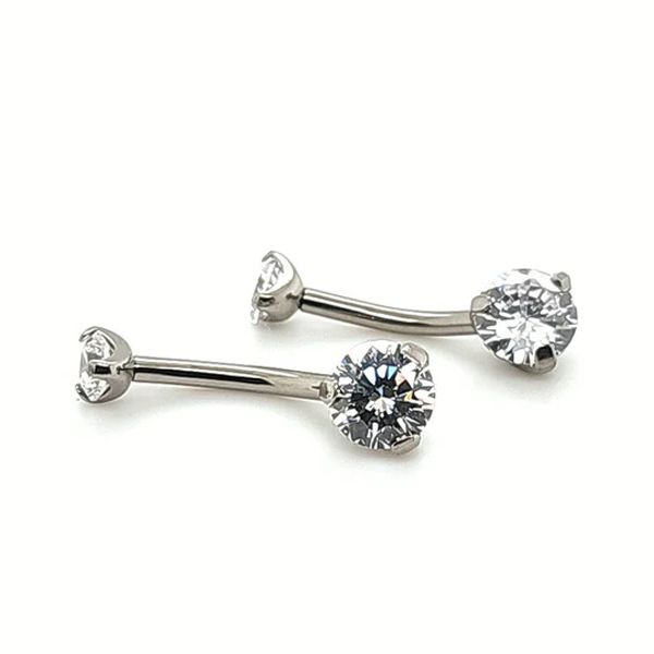 Titanium Internally Threaded Prong Set Navel Curve - White CZ Titanium Internally Threaded Prong Set Navel Curve - White CZ