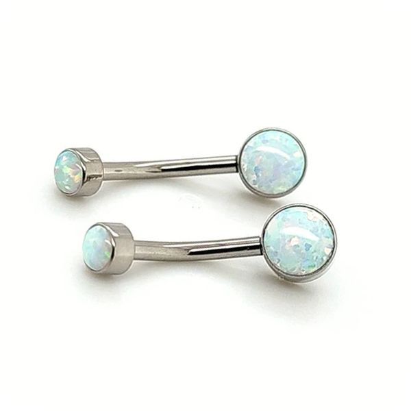 Titanium Internally Threaded Bezel Set Navel Curve - White Opal Titanium Internally Threaded Bezel Set Navel Curve - White Opal