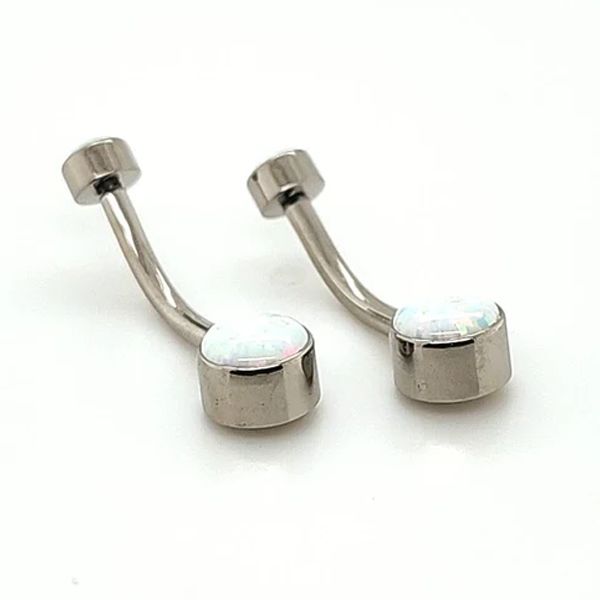 Titanium Internally Threaded Bezel Set Navel Curve - White Opal