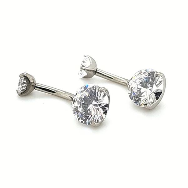 Titanium Internally Threaded Prong Set Navel Curve - White CZ Titanium Internally Threaded Prong Set Navel Curve - White CZ