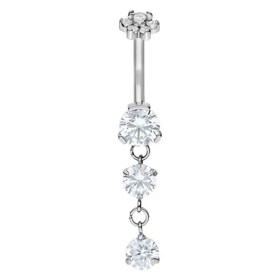Titanium Internally Threaded Navel Curve Flower With Double Dangle