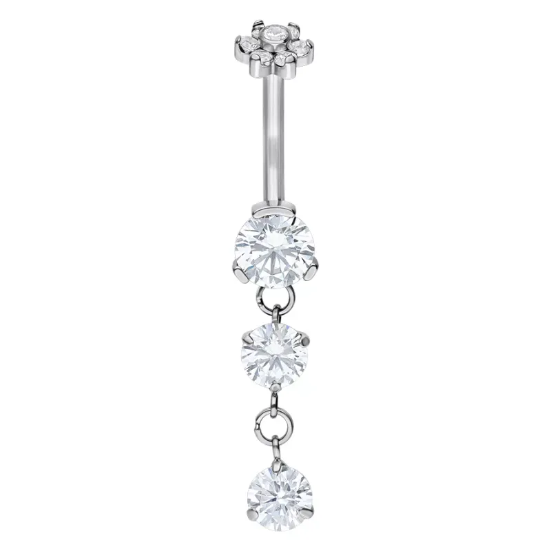 Titanium Internally Threaded Navel Curve Flower With Double Dangle Titanium Internally Threaded Navel Curve Flower With Double Dangle