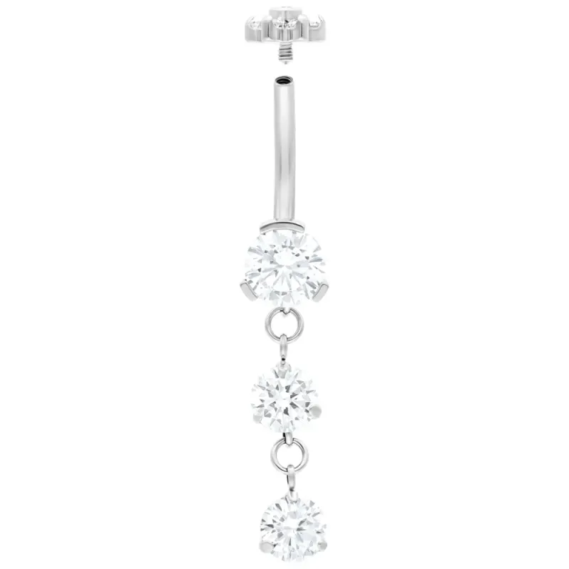 Titanium Internally Threaded Navel Curve Flower With Double Dangle