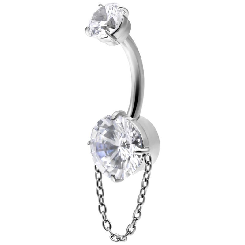 Titanium Internally Threaded Navel Curve Crystal & Chain
