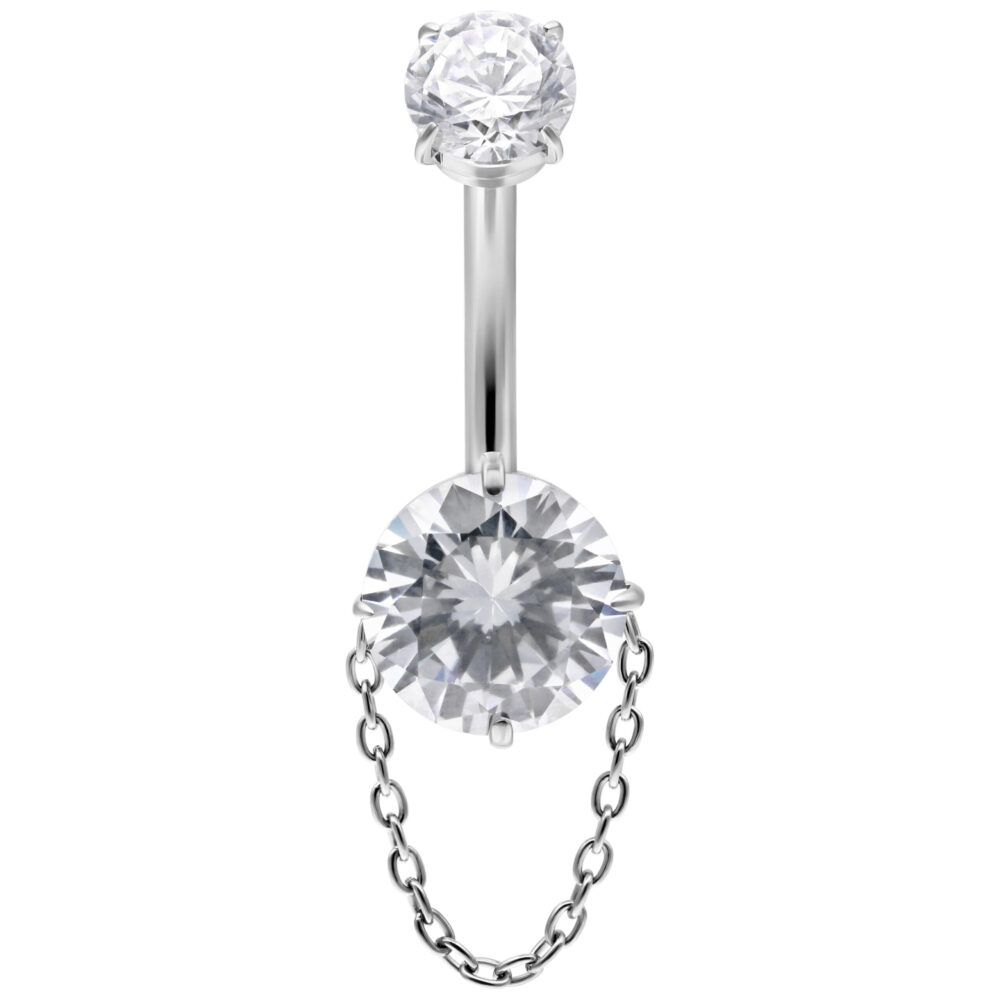 Titanium Internally Threaded Navel Curve Crystal & Chain