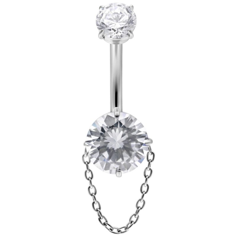 Titanium Internally Threaded Navel Curve Crystal & Chain Titanium Internally Threaded Navel Curve Crystal & Chain